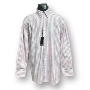 Thomas Nash XXL Blue Red White Stripe Cotton Blend Button Up Shirt Office Preppy